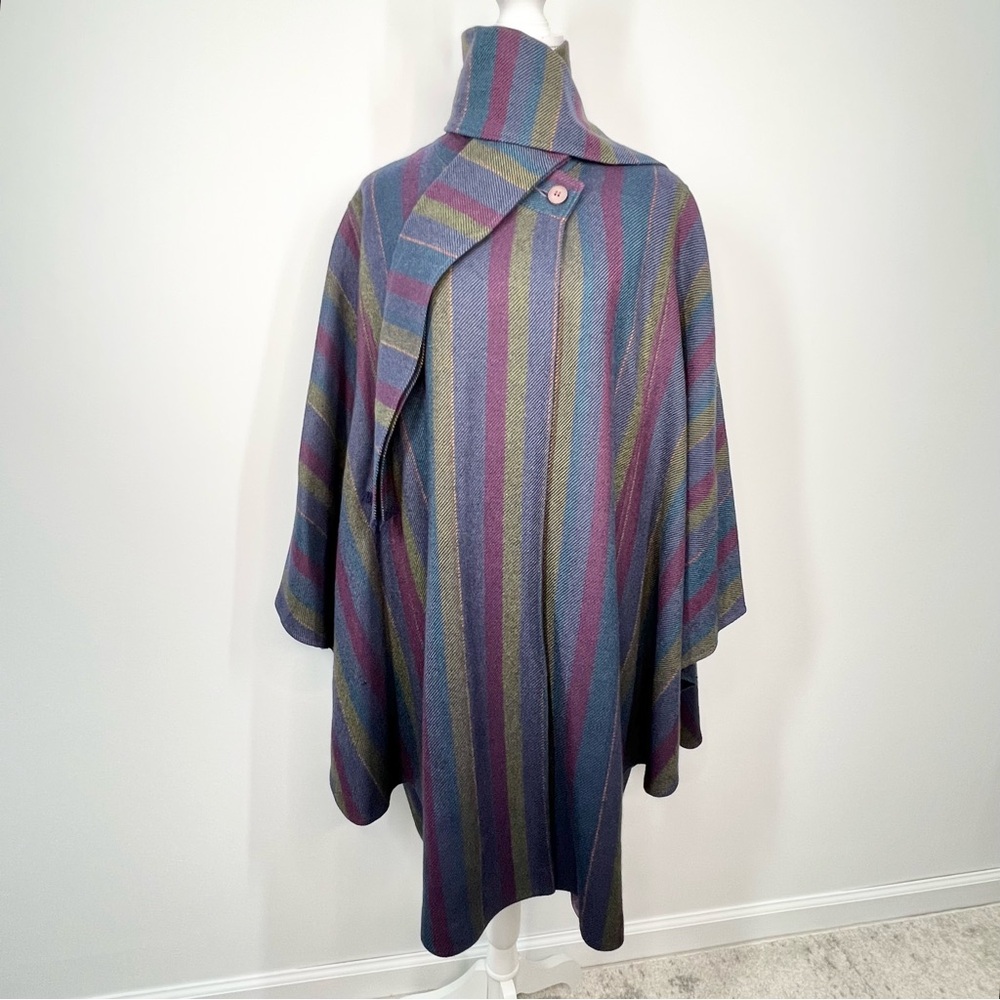 Avoca Collection Pure New Wool Striped Poncho Cape With Scarf Large